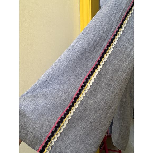 For Cynthia Ric Rac trimmer chambray wide leg pants boho coastal beachy linen L - Picture 4 of 7